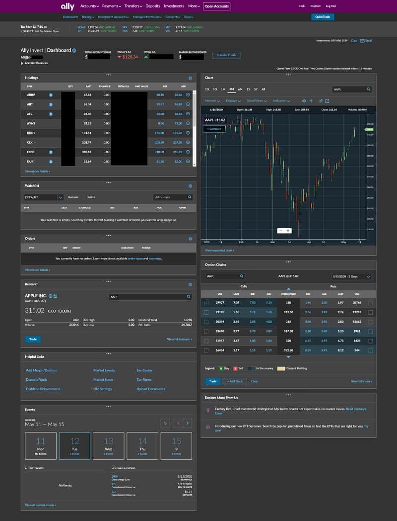 Ally Invest Live Dashboard